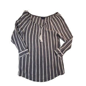 Tommy Hilfiger Womens Peasant Style Striped Long Sleeve Linen Shirt Blouse Sz Sm